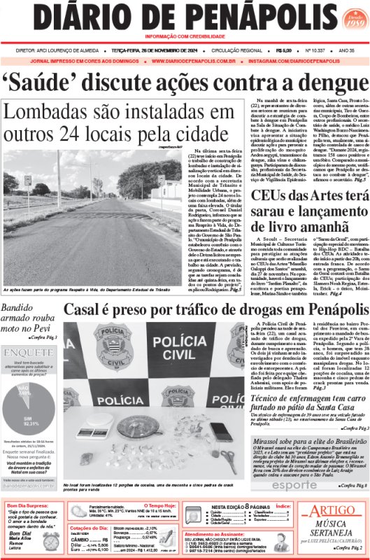 Capa do jornal DIÁRIO impresso desta terça-feira (26)