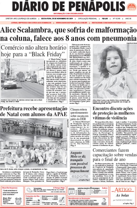 Capa do jornal DIÁRIO impresso desta sexta-feira (29)