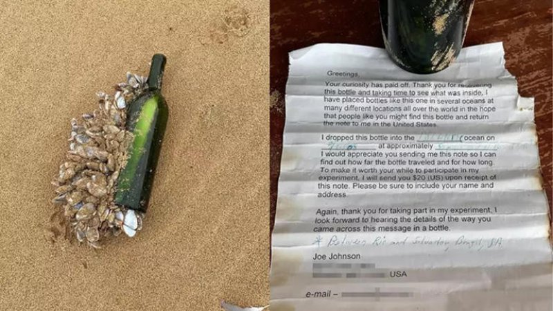 Mensagem em garrafa lançada há 16 anos no Brasil é achada na Austrália