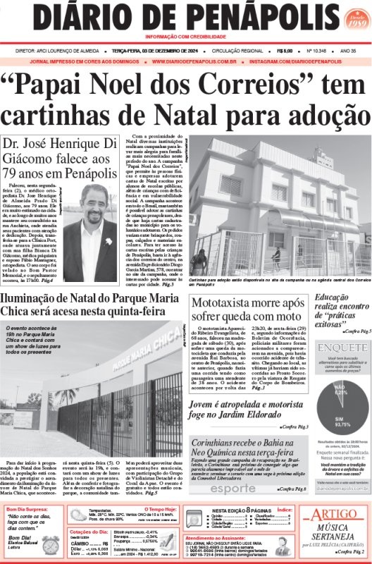 Capa do jornal DIÁRIO impresso desta terça-feira (03)