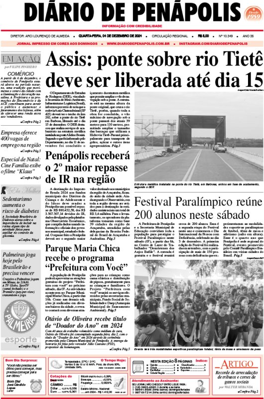 Capa do jornal DIÁRIO impresso desta quarta-feira (04)