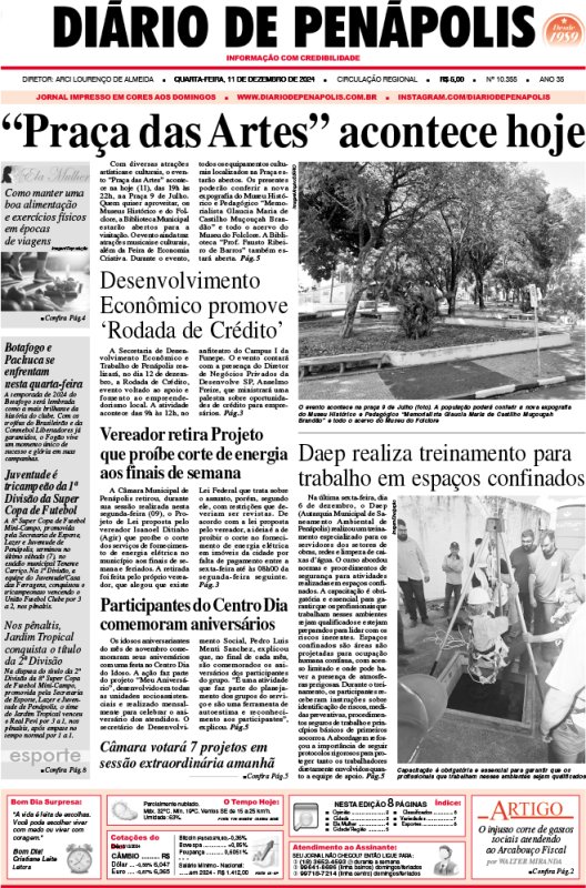 Capa do jornal DIÁRIO impresso desta quarta-feira (11)