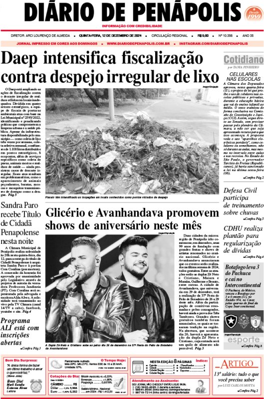 Capa do jornal DIÁRIO impresso desta quinta-feira (12)