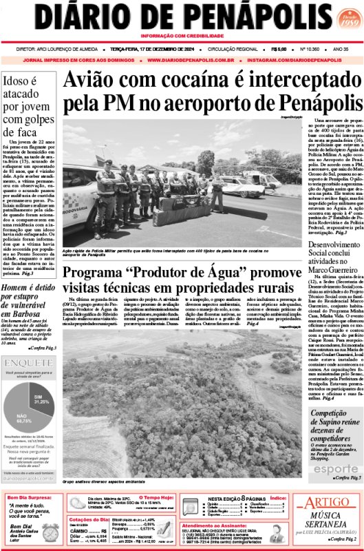 Capa do jornal DIÁRIO impresso desta terça-feira (17)