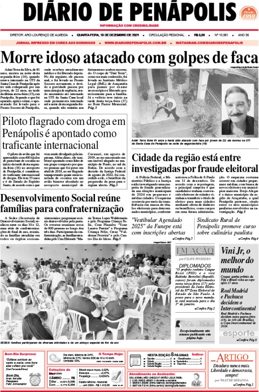 Capa do jornal DIÁRIO impresso desta quarta-feira (18)