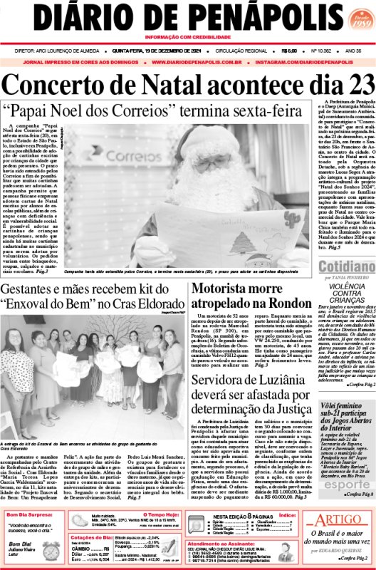 Capa do jornal DIÁRIO impresso desta quinta-feira (19)