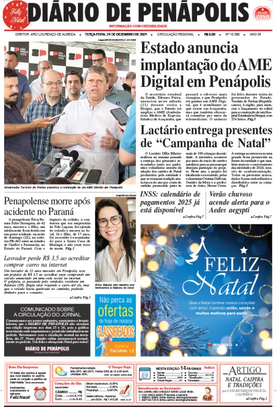 Capa do jornal DIÁRIO impresso desta terça-feira (24)
