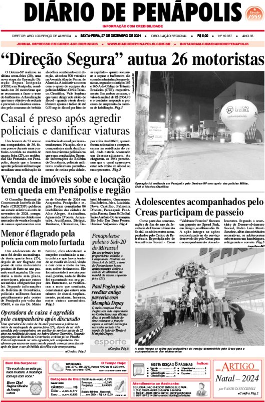 Capa do jornal DIÁRIO impresso desta sexta-feira (27)