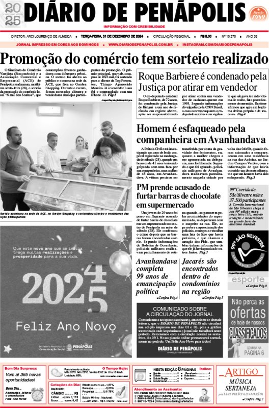 Capa do jornal DIÁRIO impresso desta terça-feira (31)