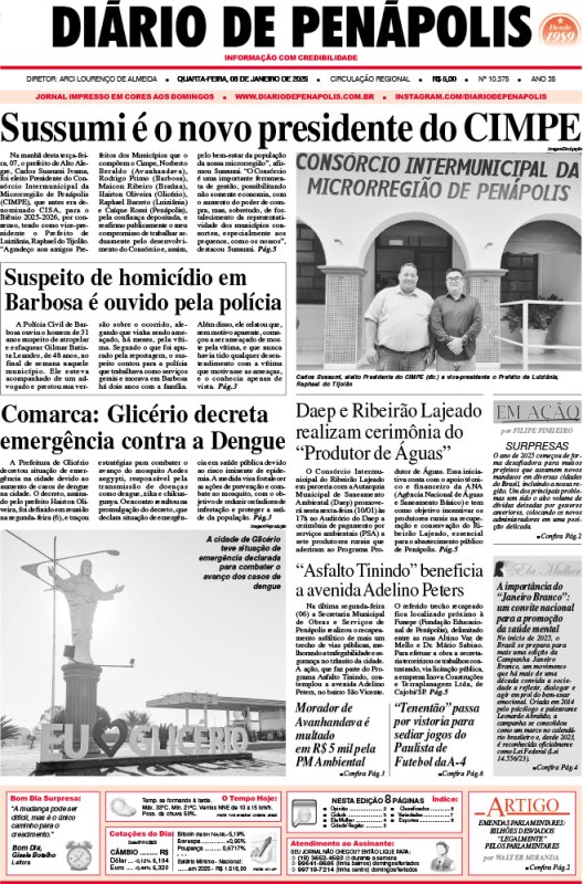 Capa do jornal DIÁRIO impresso desta quarta-feira (08)