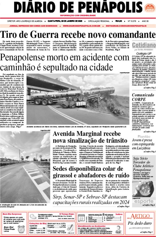 Capa do jornal DIÁRIO impresso desta quinta-feira (09)