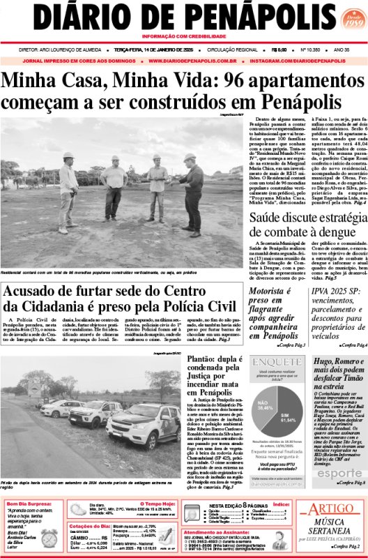 Capa do jornal DIÁRIO impresso deste terça-feira (14)