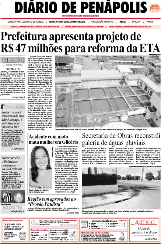 Capa do jornal DIÁRIO impresso desta quarta-feira (22)