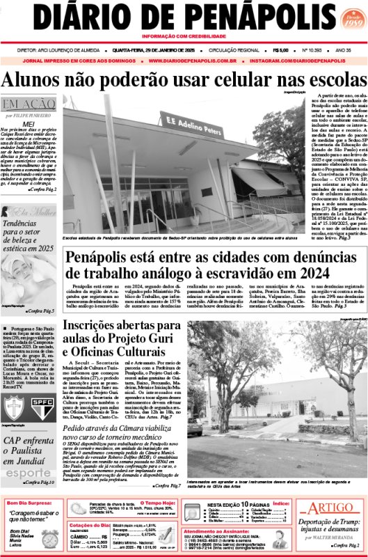 Capa do jornal DIÁRIO impresso desta quarta-feira (29)