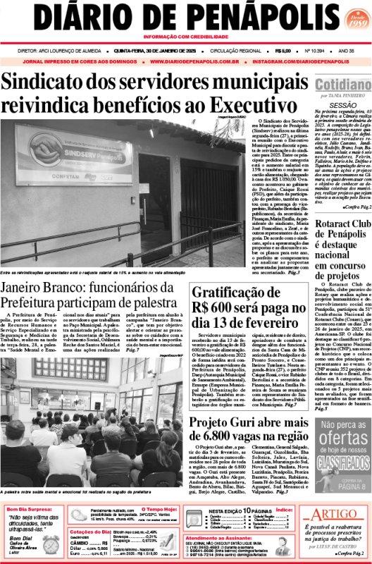 Capa do jornal DIÁRIO impresso desta quinta-feira (30)