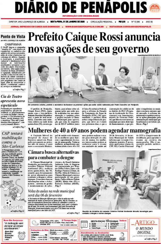 Capa do jornal DIÁRIO impresso desta sexta-feira (31)