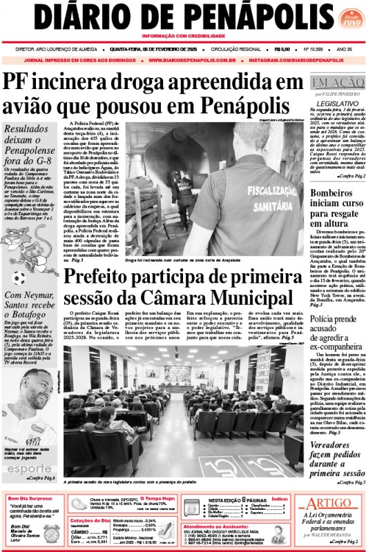 Capa do jornal DIÁRIO impresso desta quarta-feira (05)