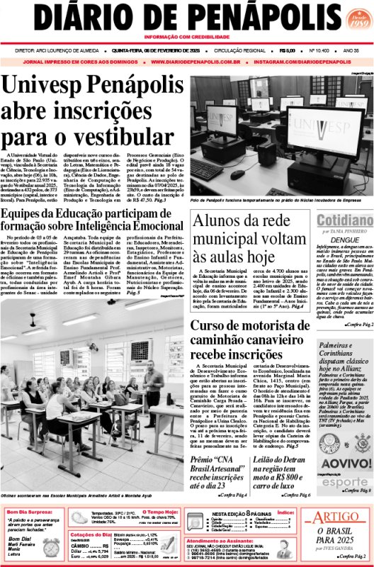 Capa do jornal DIÁRIO impresso desta quinta-feira (06)