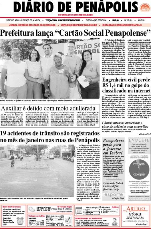 Capa do jornal DIÁRIO impresso deste terça-feira (11)