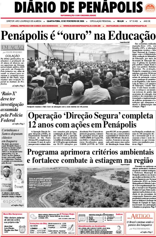 Capa do jornal DIÁRIO impresso desta quarta-feira (12)