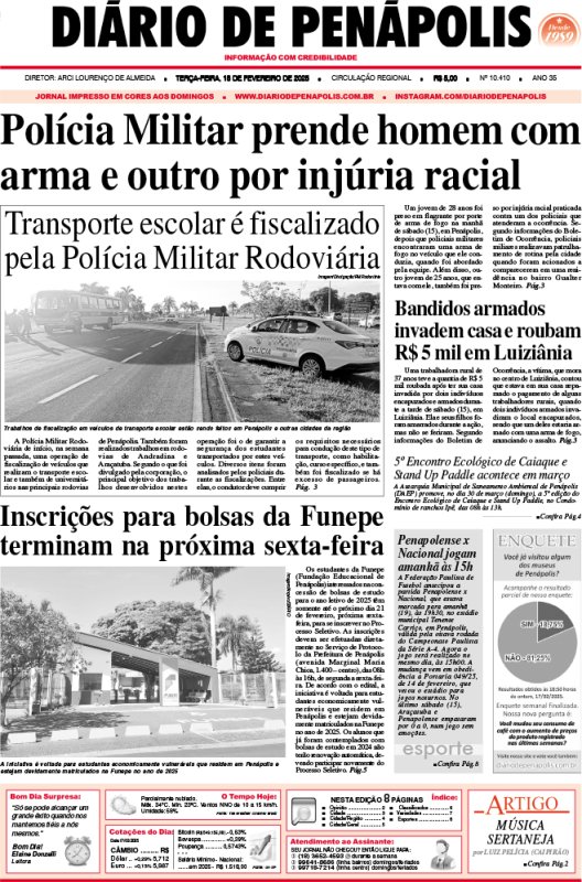 Capa do jornal DIÁRIO impresso desta terça-feira (18)