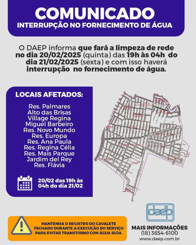 Daep realiza limpeza de rede de água e alerta moradores sobre interrupção no fornecimento