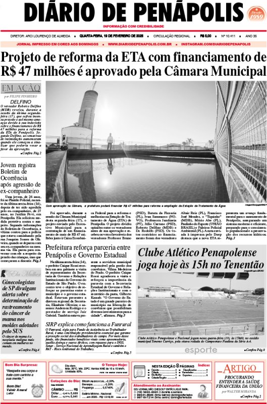 Capa do jornal DIÁRIO impresso deste quarta-feira (19)