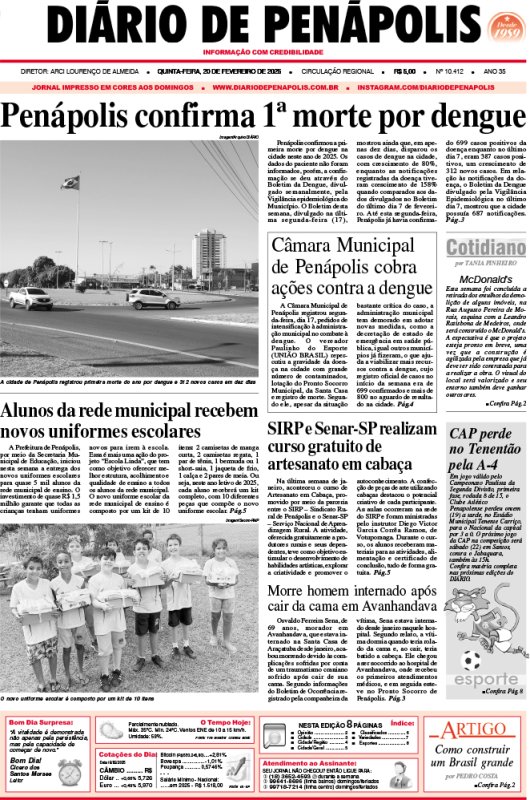 Capa do jornal DIÁRIO impresso desta quinta-feira (20)