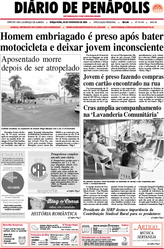 Capa do jornal DIÁRIO impresso desta terça-feira (25)