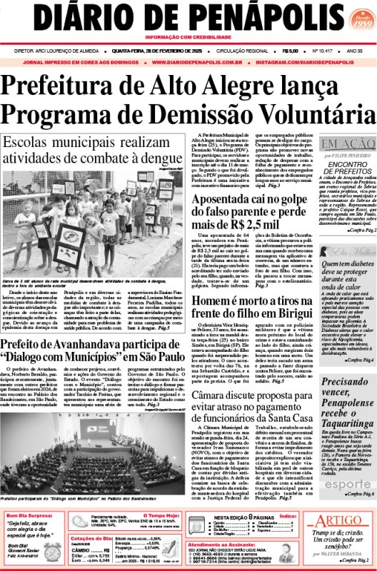 Capa do jornal DIÁRIO impresso desta quarta-feira (26)