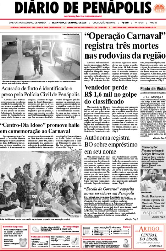 Capa do jornal DIÁRIO impresso desta sexta-feira (07)