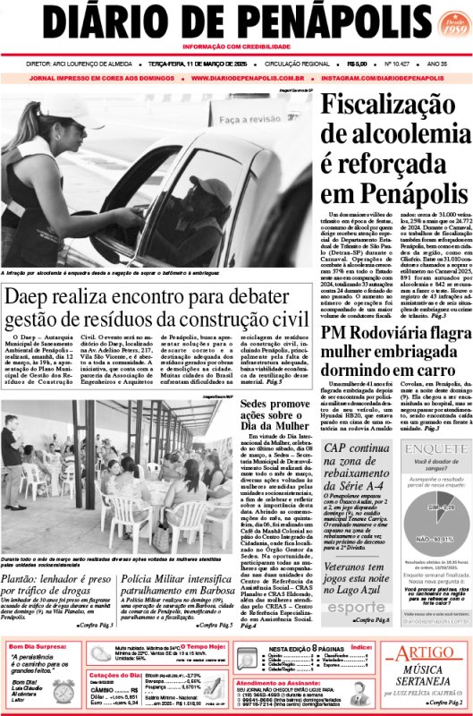 Capa do jornal DIÁRIO impresso desta terça-feira (11)