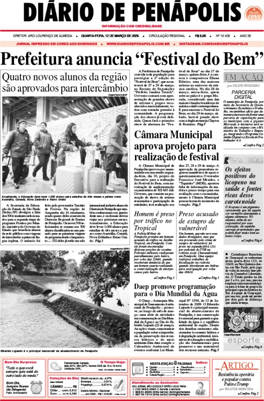 Capa do jornal DIÁRIO impresso desta quarta-feira (12)