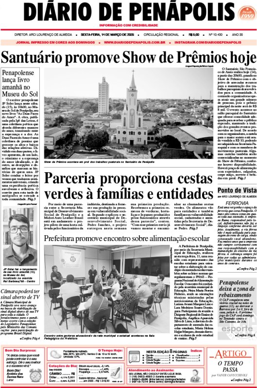 Capa do jornal DIÁRIO impresso desta sexta-feira (14)