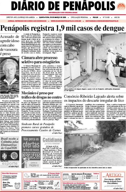 Capa do jornal DIÁRIO impresso desta quinta-feira (20)