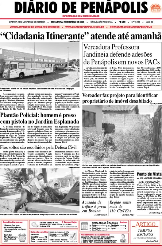 Capa do jornal DIÁRIO impresso desta sexta-feira (21)