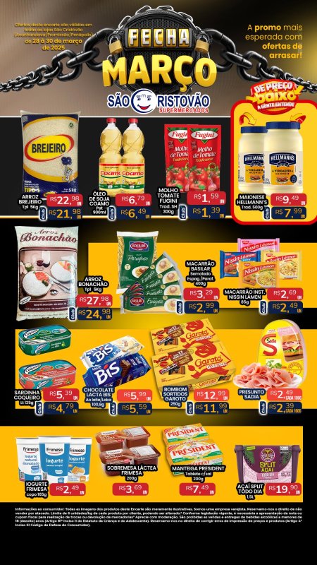 PRINCIPAIS OFERTAS DESTE FIM DE SEMANA DO SÃO CRISTÓVÃO SUPERMERCADOS - 28/03 a 30/03