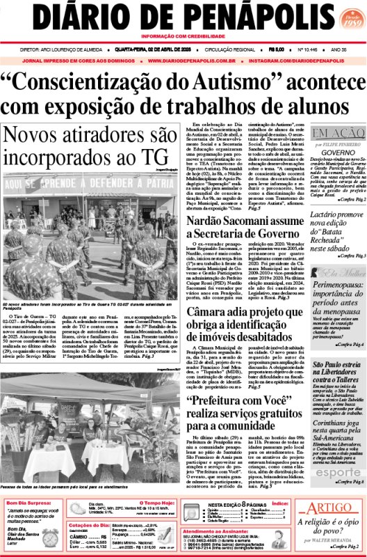 Capa do jornal DIÁRIO impresso desta quarta-feira (02)