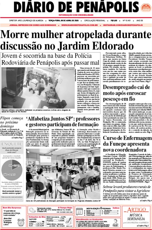 Capa do jornal DIÁRIO impresso desta terça-feira (08)