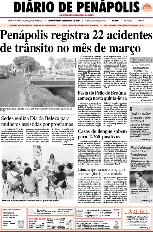 Capa do jornal DIÁRIO impresso desta quarta-feira (09)