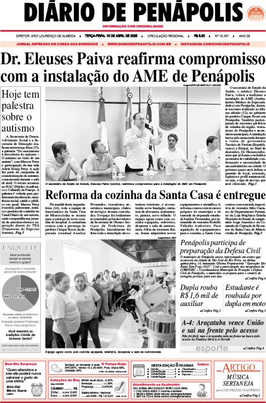 Capa do jornal DIÁRIO impresso desta terça-feira (15)