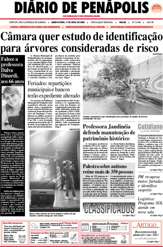 Capa do jornal DIÁRIO impresso desta quinta-feira (17)