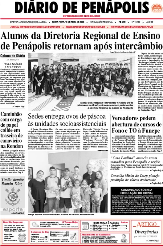 Capa do jornal DIÁRIO impresso desta sexta-feira (18)