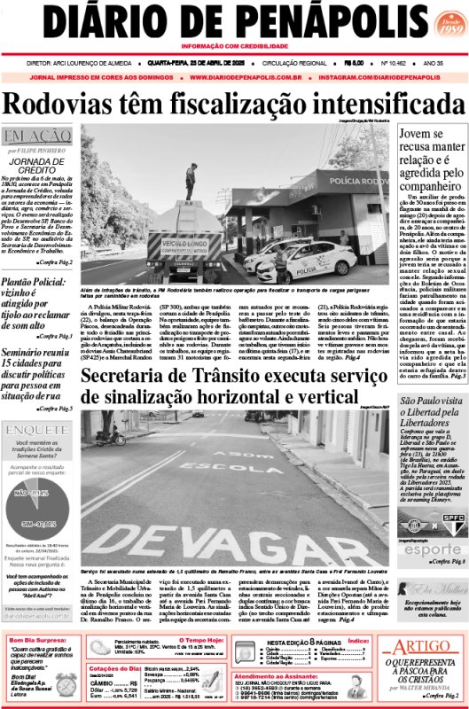 Capa do jornal DIÁRIO impresso desta quarta-feira (23)