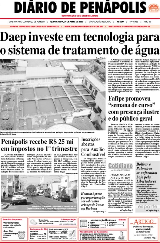 Capa do jornal DIÁRIO impresso desta quinta-feira (24)