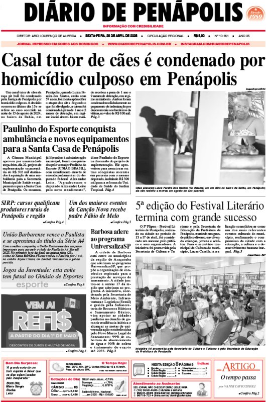 Capa do jornal DIÁRIO impresso desta sexta-feira (25)