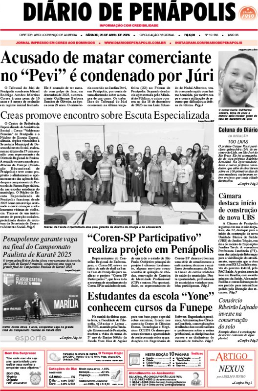 Capa do jornal DIÁRIO impresso deste sábado (26)