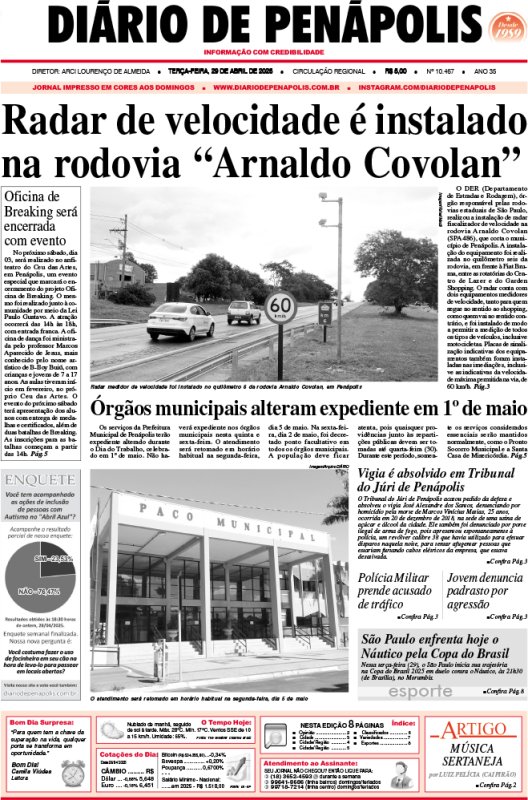 Capa do jornal DIÁRIO impresso desta terça-feira (29)