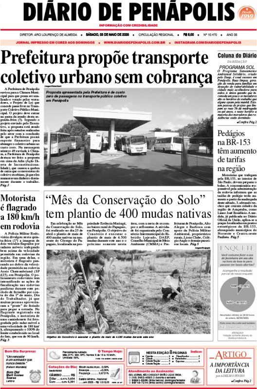Capa do jornal DIÁRIO impresso deste sábado (03)