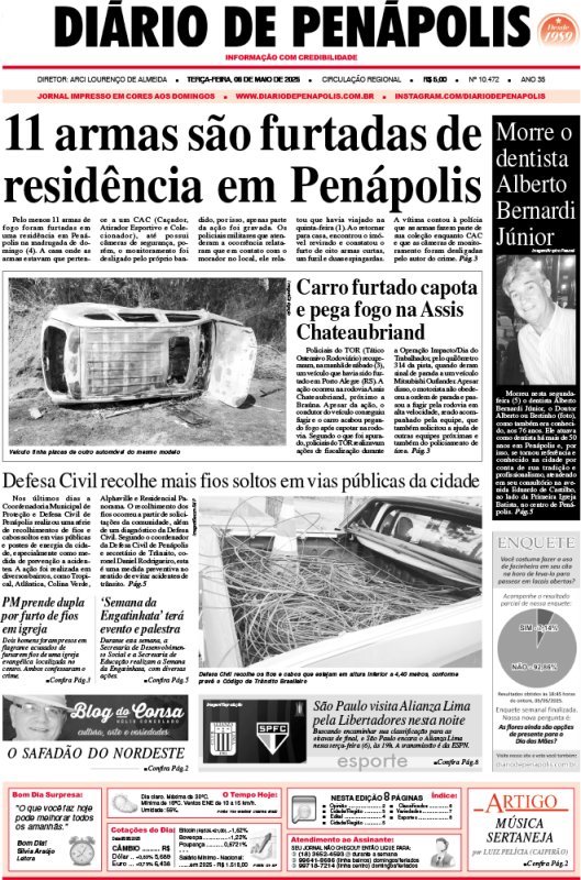 Capa do jornal DIÁRIO impresso desta terça-feira (06)